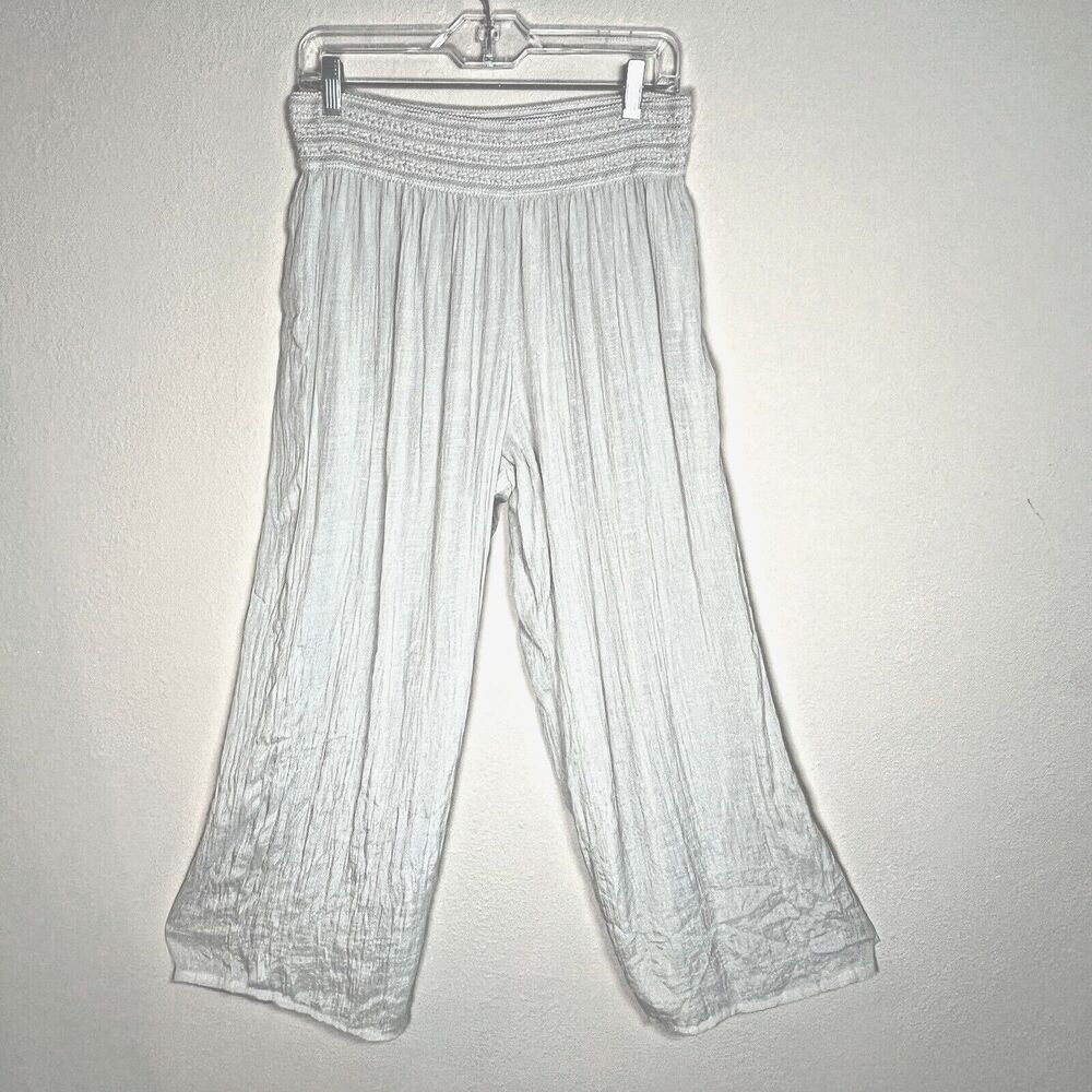 Alyx Womens XXL Beige Wide Leg Pants Pull On Smocked Elastic Waist Fully Lined